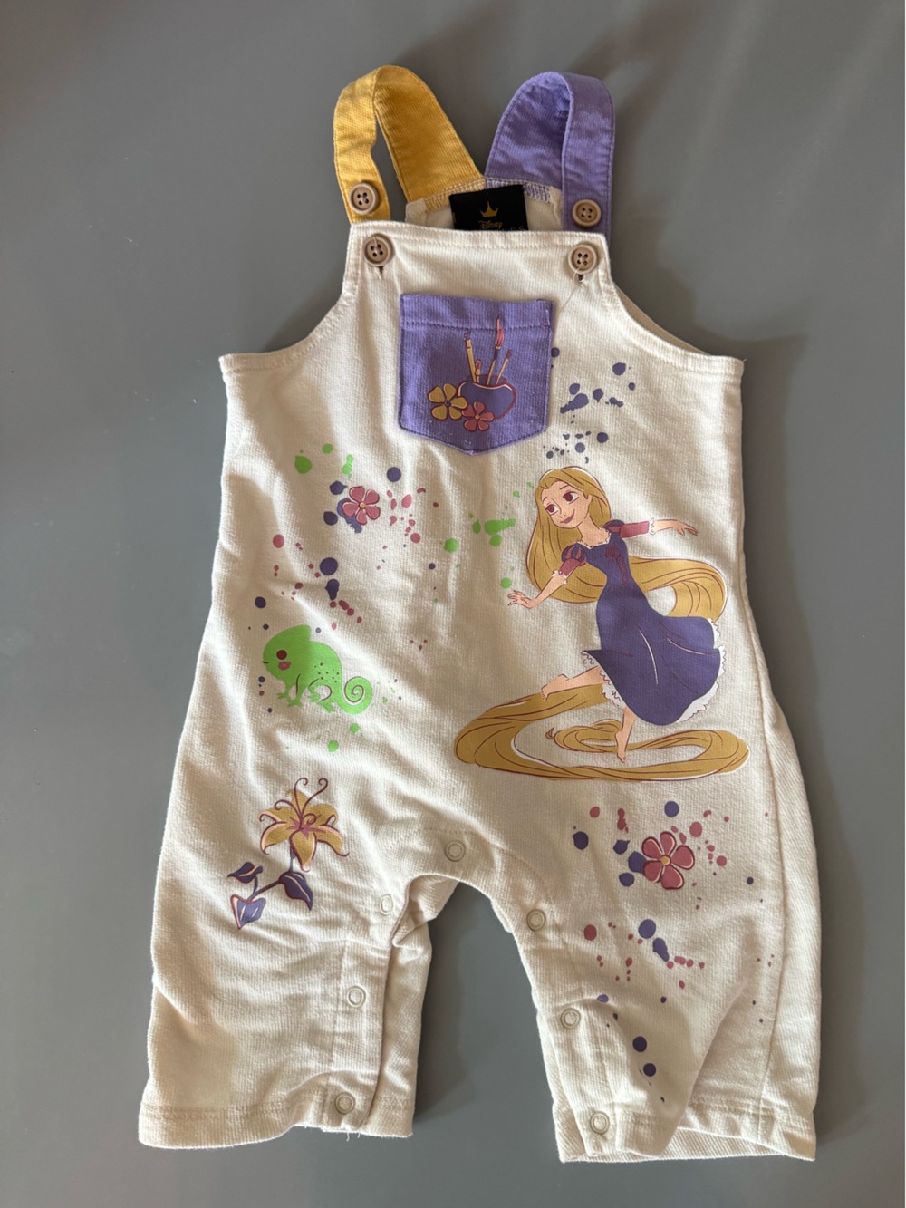 Disney Cream Overalls with Purple & Yellow Straps